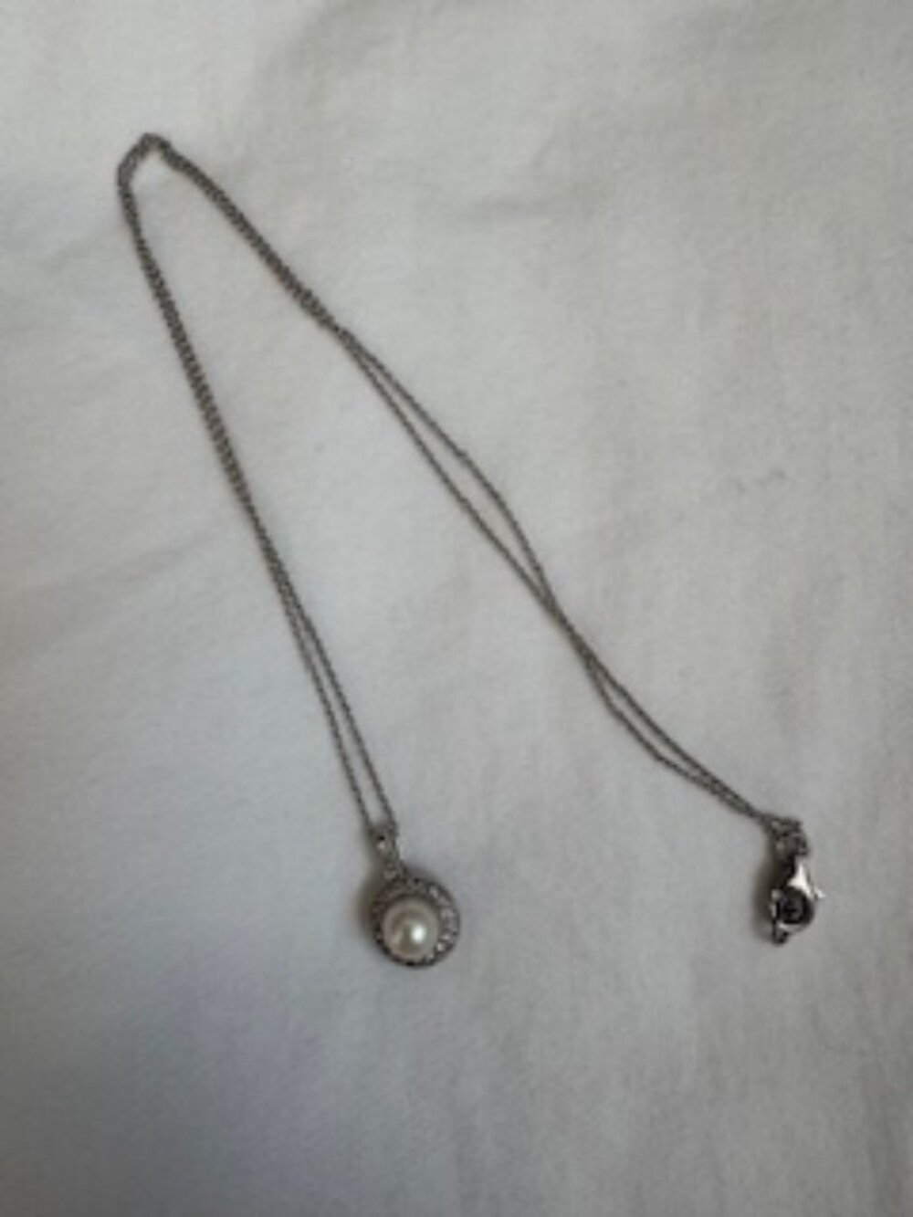 Silver-Tone Pearl & Crystal Halo Pendant Necklace